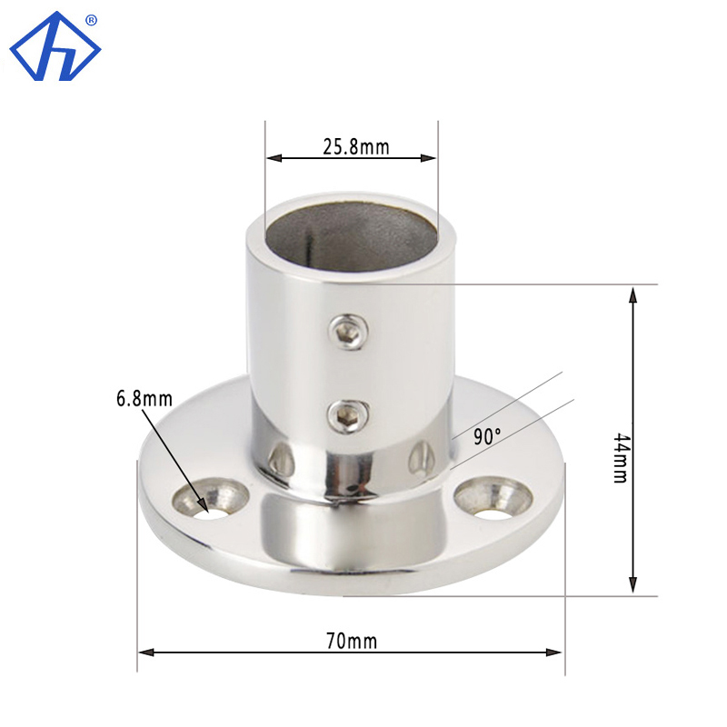 90 Degree Round Railing Base Rail Mount 316 Stainless For 25mm Pipe
