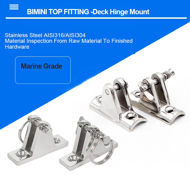 Deck mount hinge for bimini top fittings