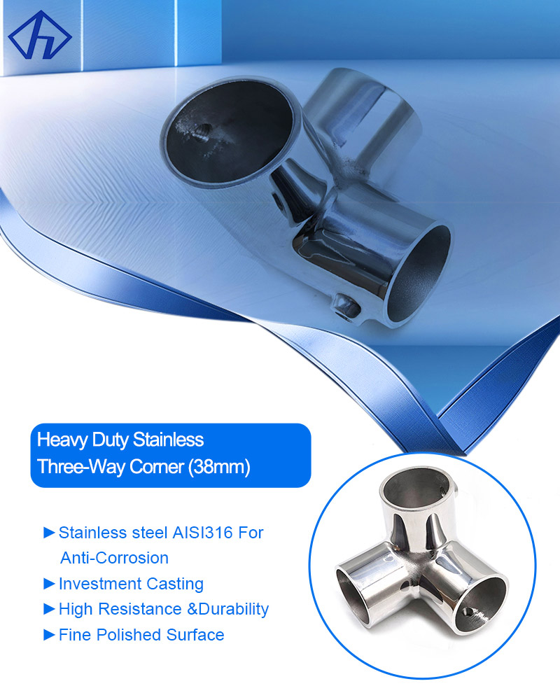 Heavy Duty Stainless Three-Way Corner Connector (38mm)