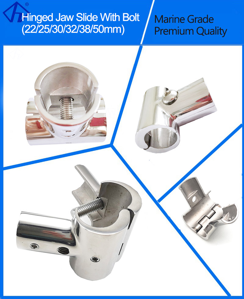 Hinged 90 Degree Tee Joint rail fitting for bimini