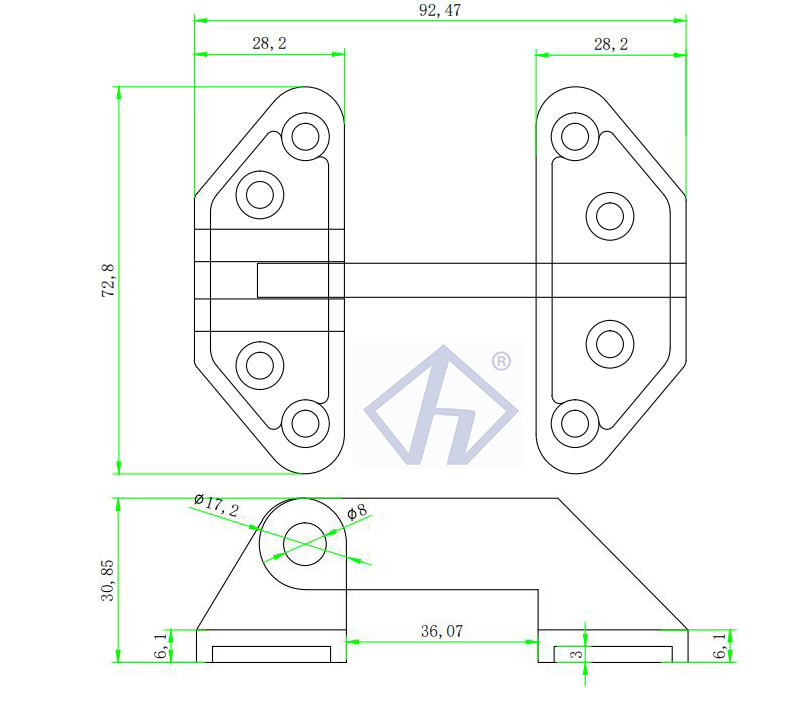 Long Reach Stainless Hinge Butterfly Hinge Boat Hatch Hinge-drawing