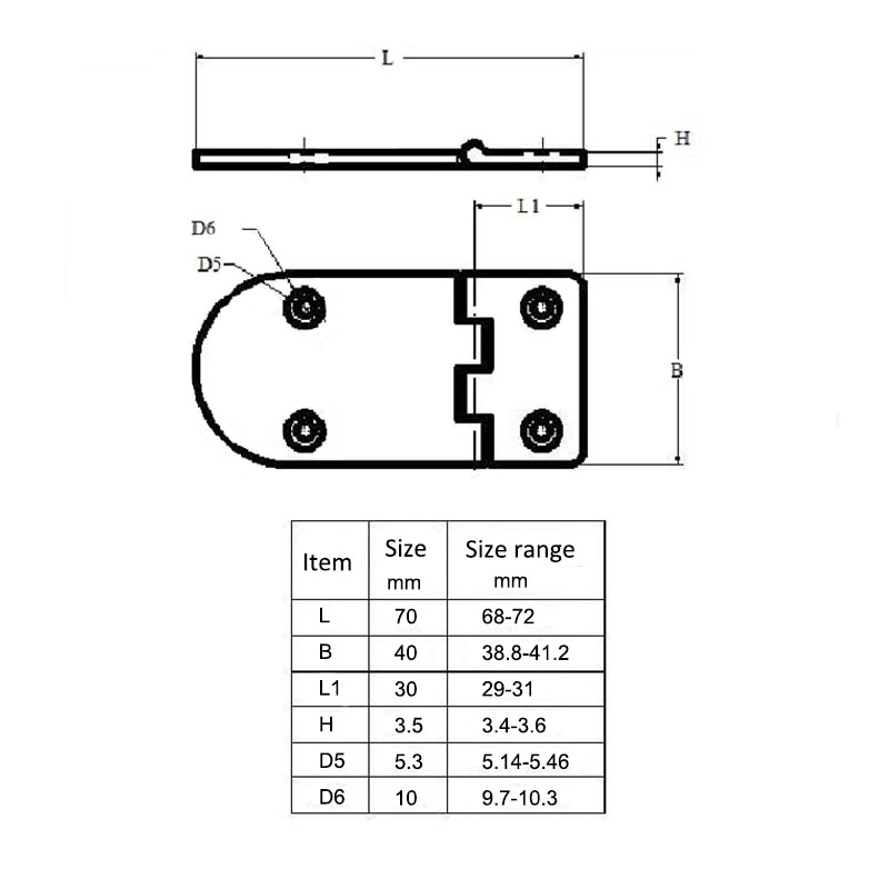 Marine Grade Cabinet Door Hinge Stainless Steel Type U Folding Hinge-size