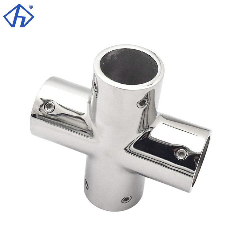 Polished Four Way Tee With Grub Screws