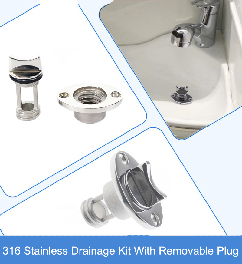 316 Stainless Drain Kit With Removable Plug marine