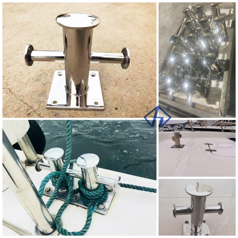 316 Stainless Steel Cross Bollard Cleat Rope Bollard Mooring Cleat-installation