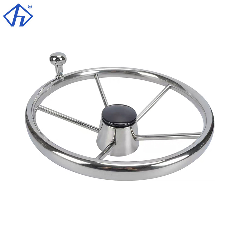 Boat Steering Wheel 5-Spoke Universal Stainless Steel Steering Wheel with Knob, Marine Boat Accessories