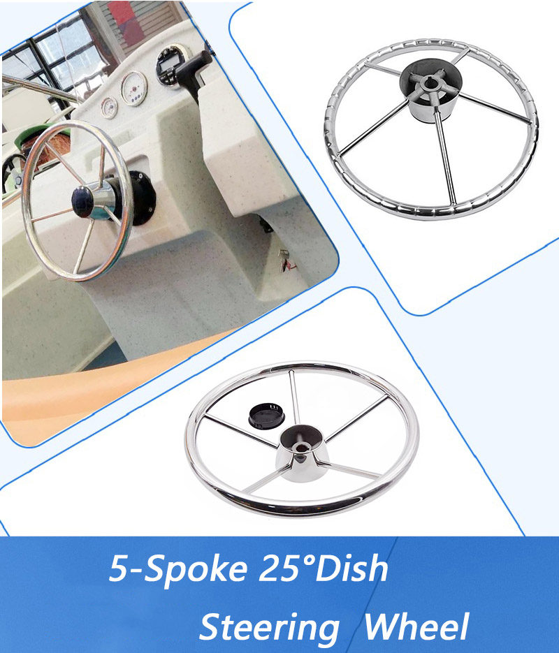 Boat Wtreering Wheel 5-Spoke 25°Dish Destroyer Steering Wheel Marine Boat Accessories