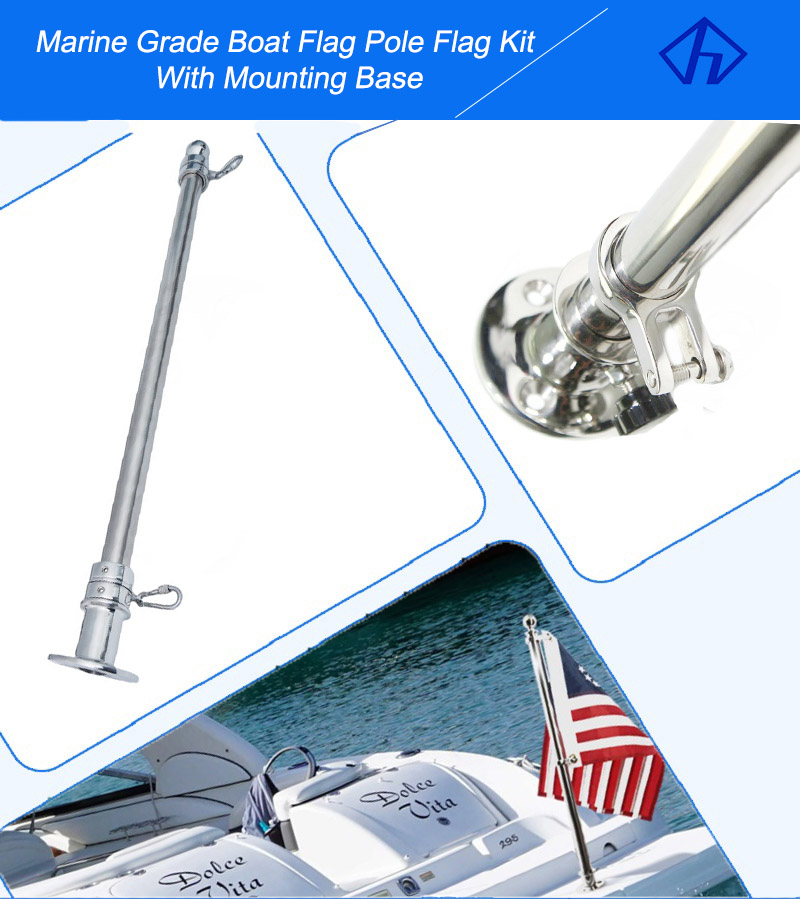 Marine Boat Flag Pole Flag Kit With Mounting Base