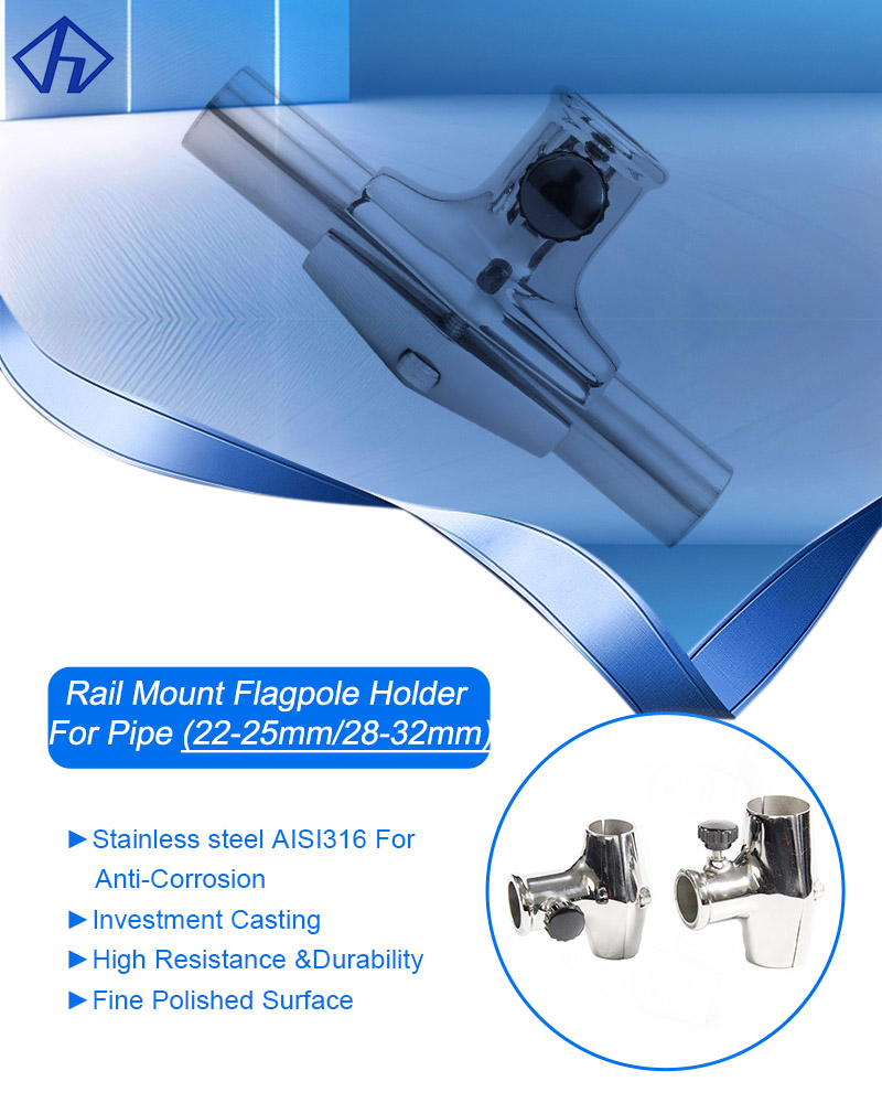 Marine Stainles Rail Mount Flagpole Clamp Holder