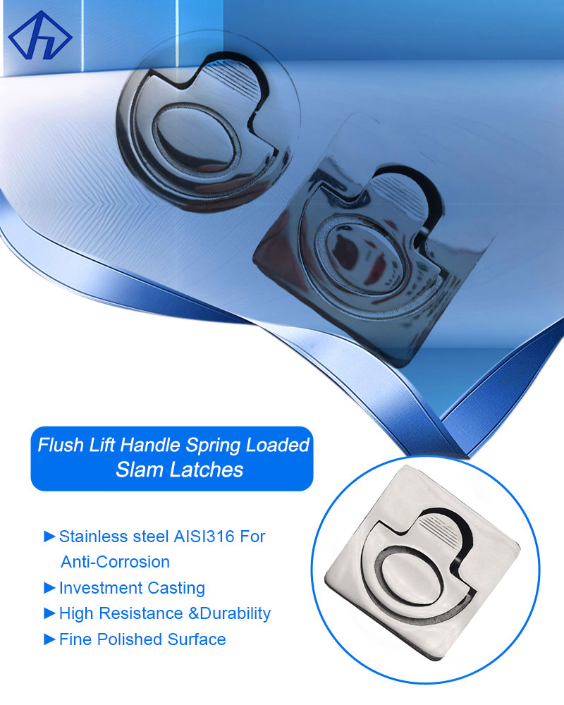 Stainless Flush Lift Handle Spring Loaded Slam Latches for Doors and Hatch