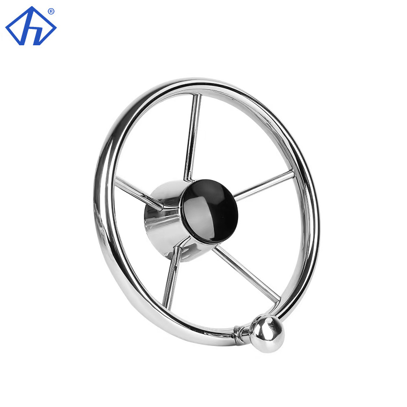 Stainless Steel 5 Spoke 25 Degrees Steering Wheel With Control Knob Universal Boat Steering Wheel
