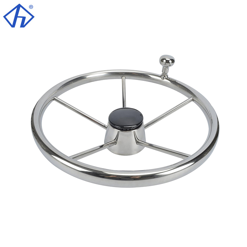 Stainless Steel 5 Spoke 25 Degrees Steering Wheel With Control Knob