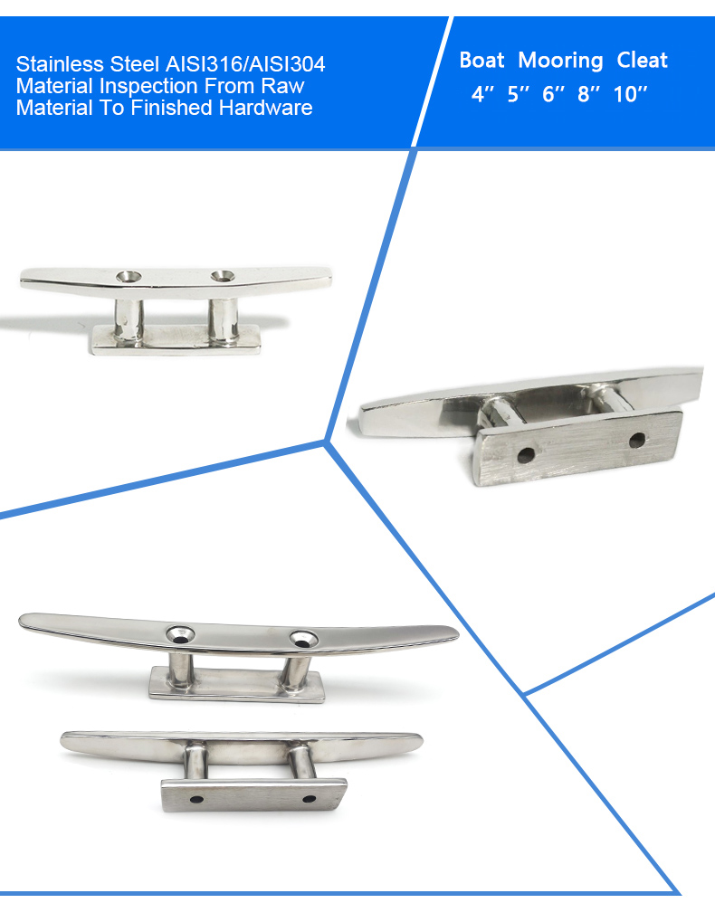Stainless Steel Dock Cleat Low Flat Cleat Flat Top Open Base Cleat Boat Mooring Cleat-Hiever