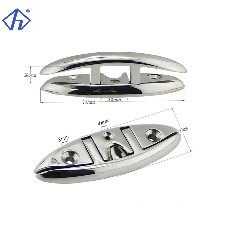 Marine Grade Deck Cleat Stainless Steel Oval Folding Cleat Mooring Dock Cleat-size
